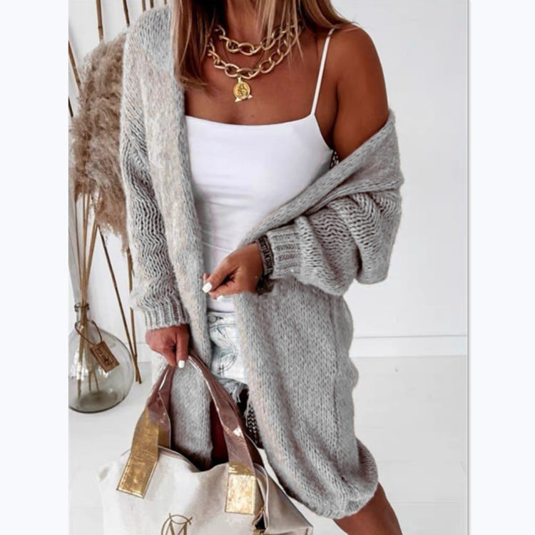 Damen Lässiger Strickcardigan mit weiten Ärmeln und offenen Maschen EB