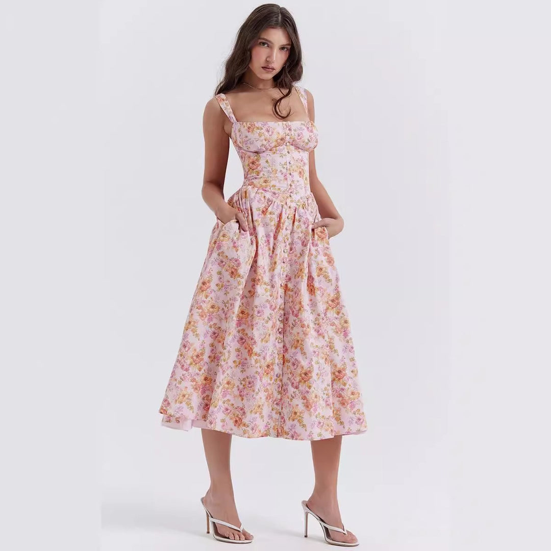 Damen Maxikleid mit floralen Mustern und dezenten Raffungen EB