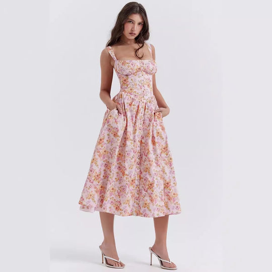 Damen Maxikleid mit floralen Mustern und dezenten Raffungen EB