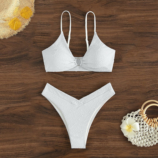 Damen Hochgeschnittener Triangel-Bikini mit dekorativem Ring EB