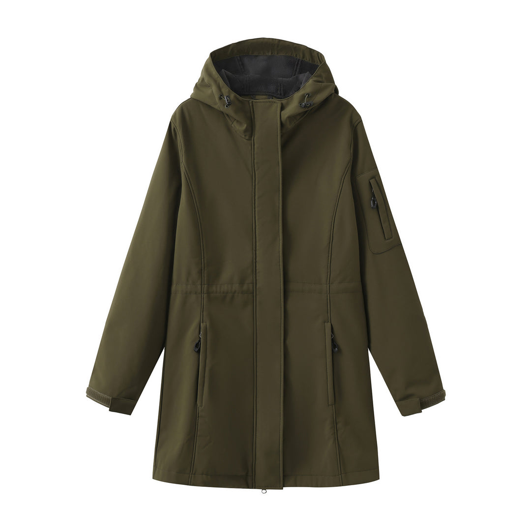 Damen nan funktionaler Softshell-Parka mit Teddyfleece-Futter, Kapuze und Taillenzug EB