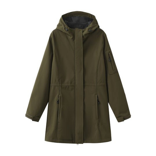 Damen nan funktionaler Softshell-Parka mit Teddyfleece-Futter, Kapuze und Taillenzug EB