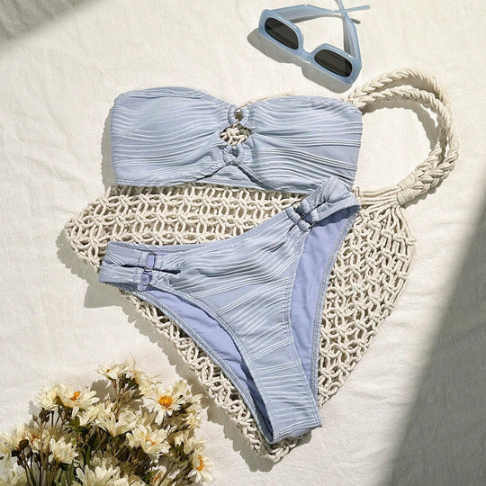 Damen Bandeau-Bikini-Set mit raffinierten Falten EB