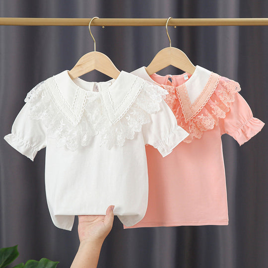 Mädchen Bluse mit Spitzenkragen und Rüschendetails EB