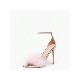 Damen elegante High Heel Sandalen mit luxuriösem Plüsch-Detail EB