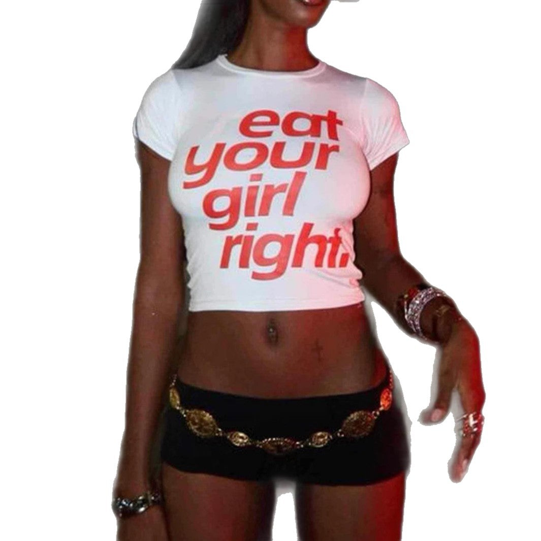 Damen Crop-T-Shirt mit kreativem Statementdruck EB