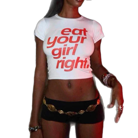 Damen Crop-T-Shirt mit kreativem Statementdruck EB