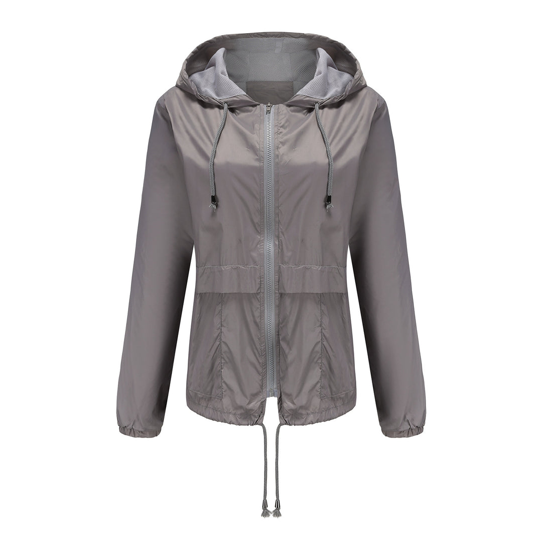 Damen sportliche Windbreaker-Jacke mit verstellbarer Kapuze und elastischen Bündchen EB
