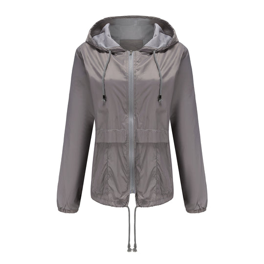 Damen nan leichte Windjacke mit Kapuze Mesh-Futter Kordelzug und Reißverschluss EB