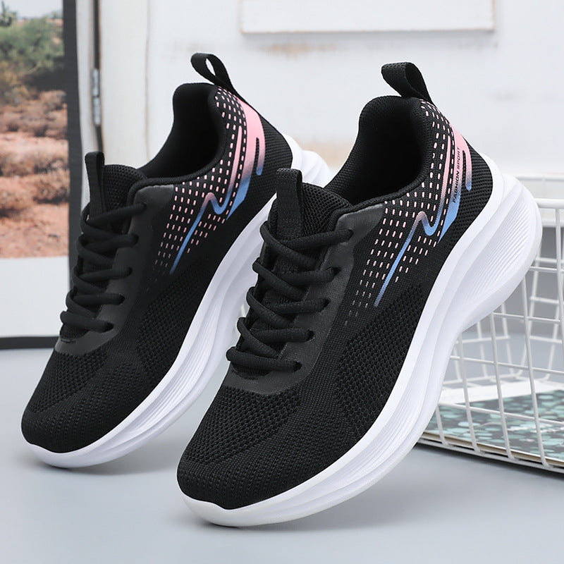 Damen nan leichte atmungsaktive Strick-Laufsneaker mit Memory-Schaum-Fußbett und dämpfender EVA-Plateausohle EB