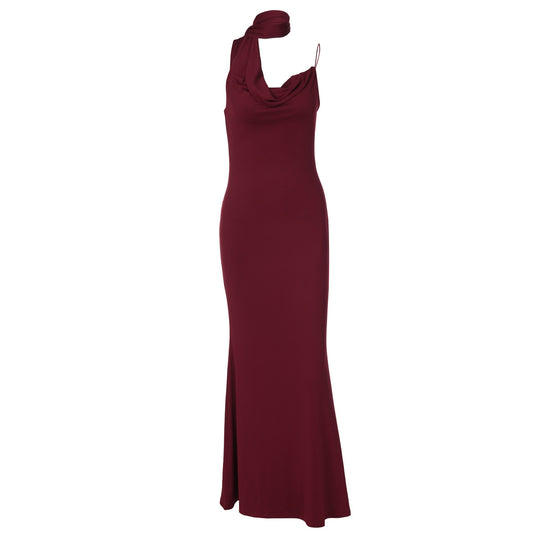 Damen Elegantes Maxikleid mit asymmetrischem Halterneck EB
