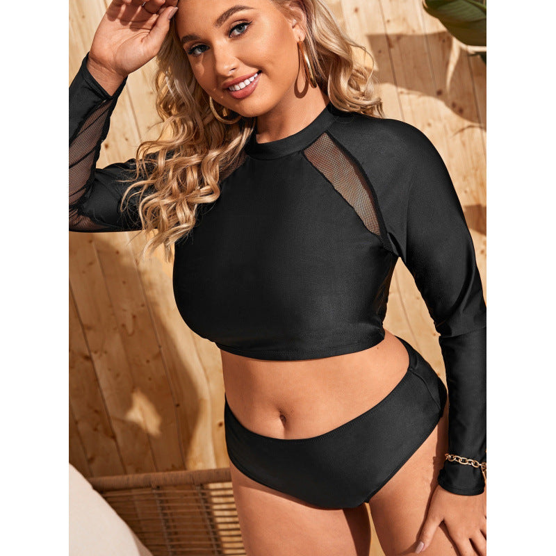 Damen Surf-Badeanzug mit langärmligem Mesh-Oberteil und hoch geschnittenem Höschen EB