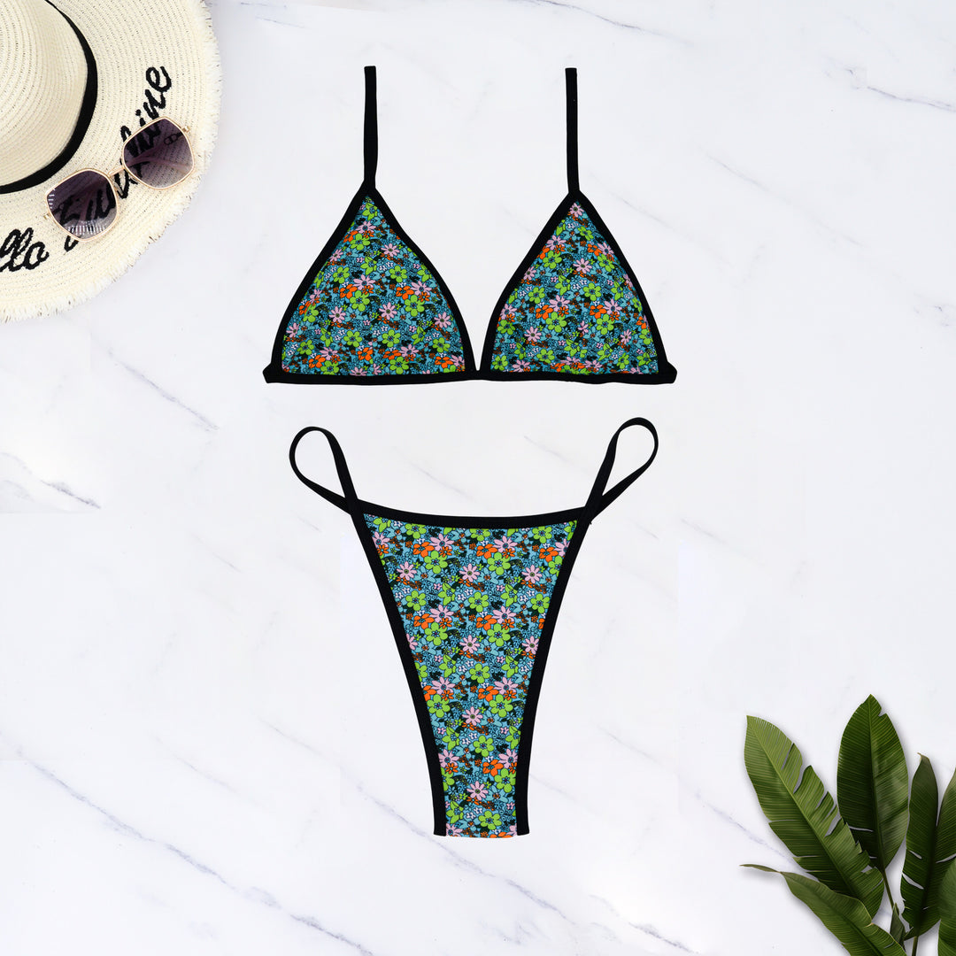 Damen Triangel-Bikini mit floralem Design und verstellbaren Trägern EB
