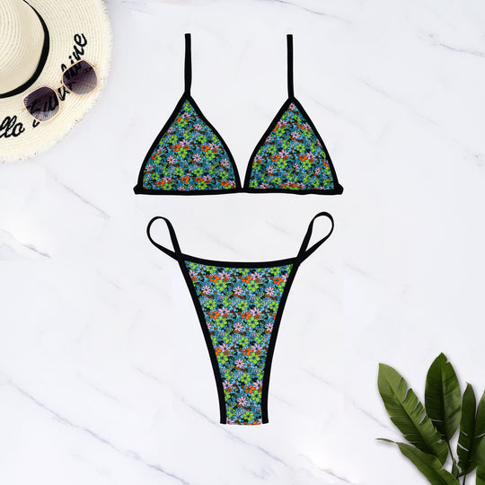 Damen Triangel-Bikini mit floralem Design und verstellbaren Trägern EB