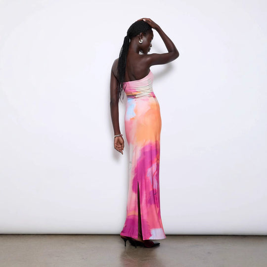 Damen figurbetontes Sommerkleid im Aquarell-Design EB