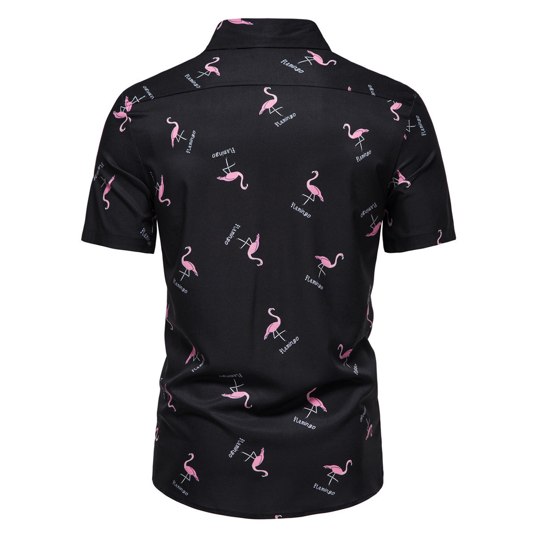 Herren Kurzarmhemd mit modernem Flamingo-Muster EB