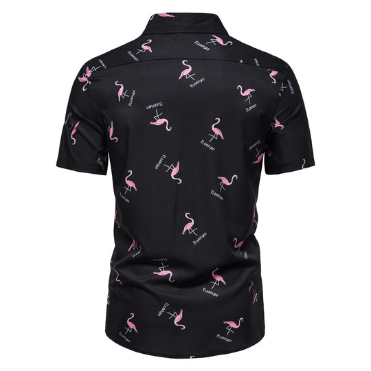 Herren Kurzarmhemd mit modernem Flamingo-Muster EB