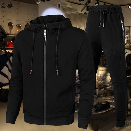 Herren nan zweiteiliges Trainingsset mit durchgehendem Reißverschluss Hoodie, Kordelzug und schmal zulaufender Jogginghose EB