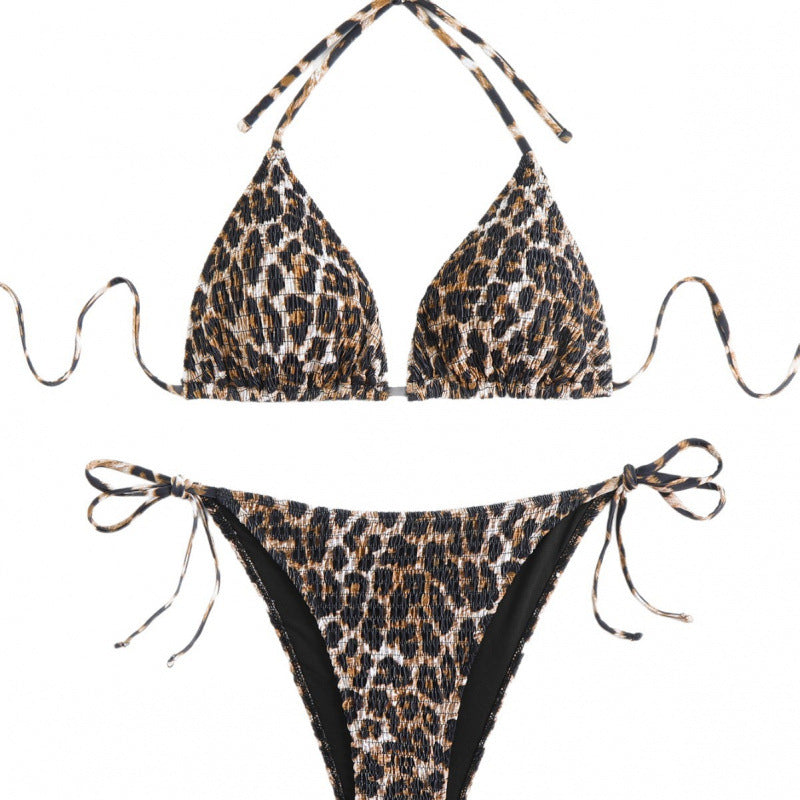 Damen Triangel-Bikini mit trendigem Animalprint und hohem Beinausschnitt EB