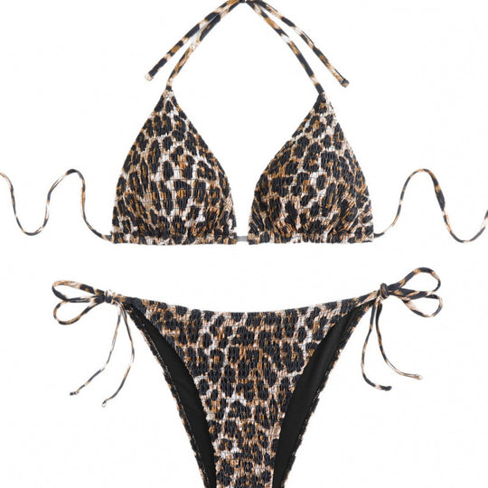 Damen Triangel-Bikini mit trendigem Animalprint und hohem Beinausschnitt EB