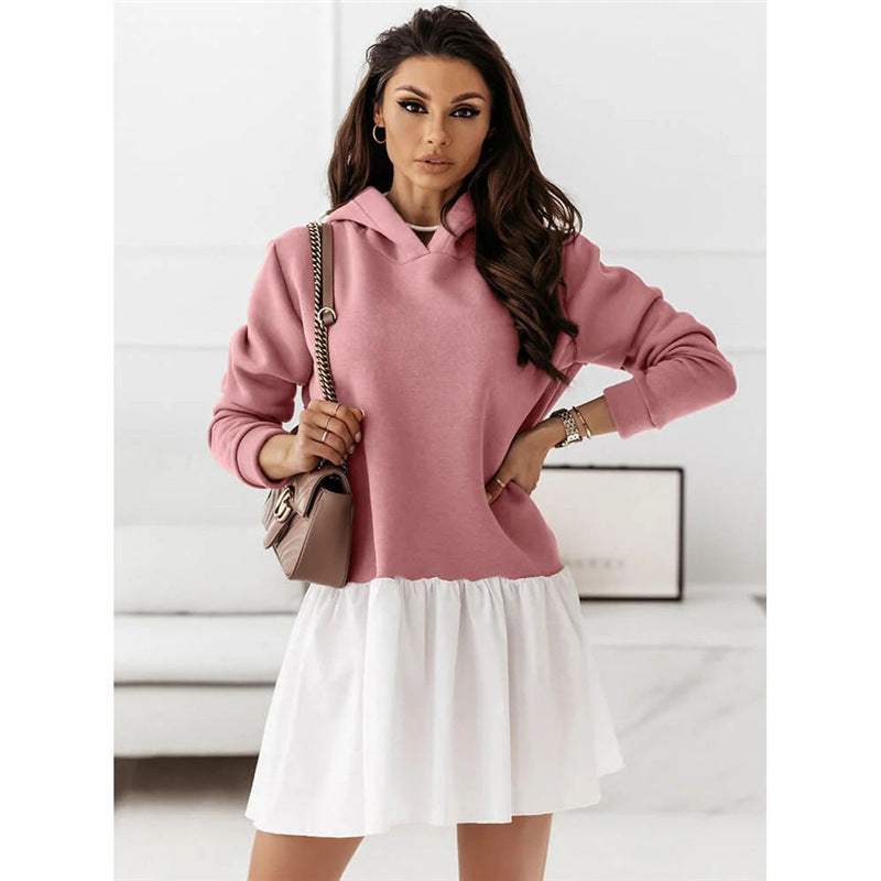 Damen Hoodie-Kleid mit modischem Rüschensaum EB