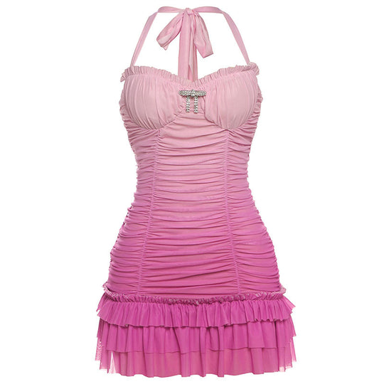 Damen Sexy Minikleid mit gerafftem Design und Dekolleté EB