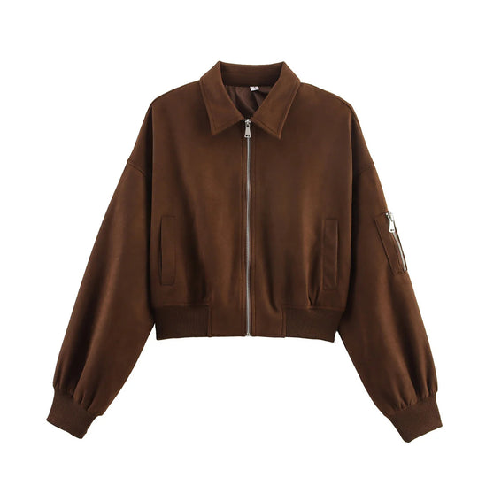 Damen cropped Kunstlederjacke mit praktischen Taschen EB