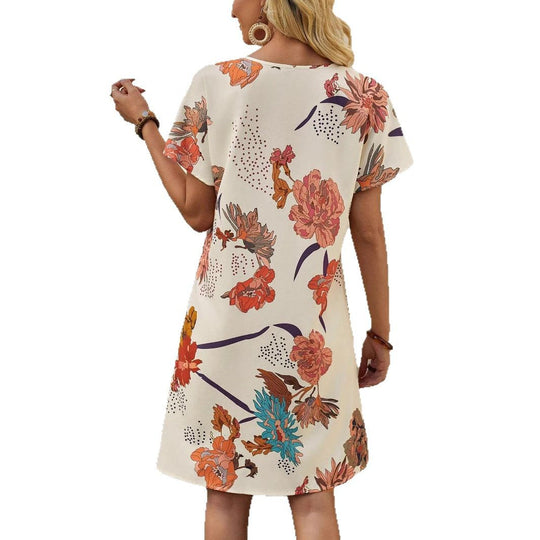 Damen Midikleid mit floralem Muster und modernem V-Ausschnitt EB