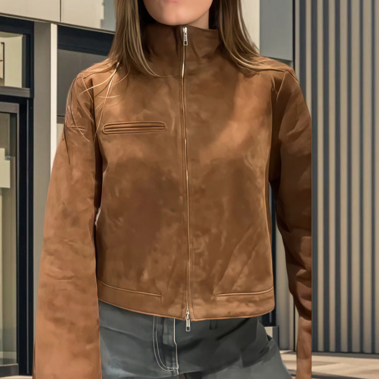 Damen Modische Kurzjacke aus Mikrofaser mit hohem Kragen EB