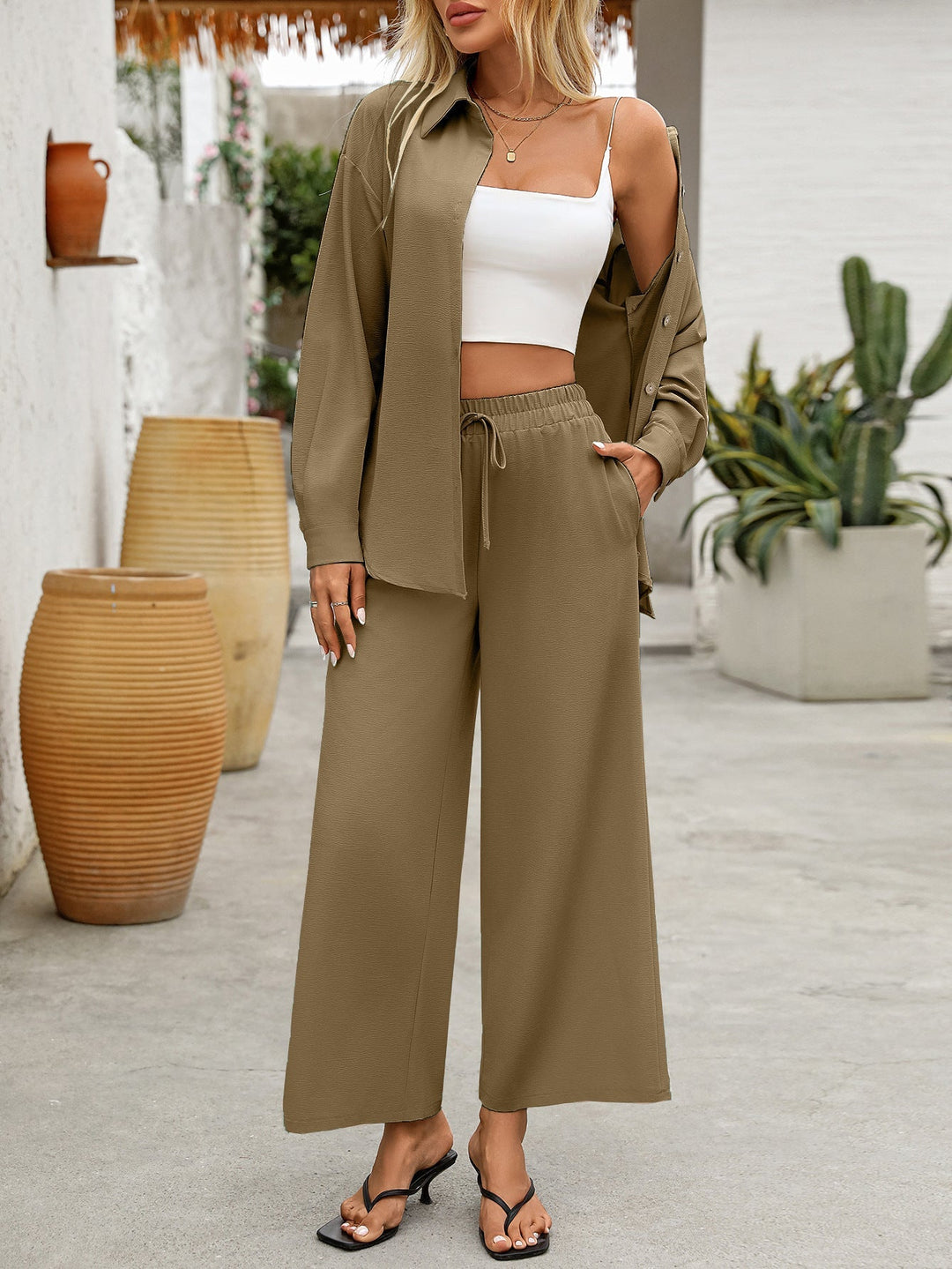 EB | Zweiteiliges Satz Lässiges Shirt und Weite Hose Atmungsaktives Material