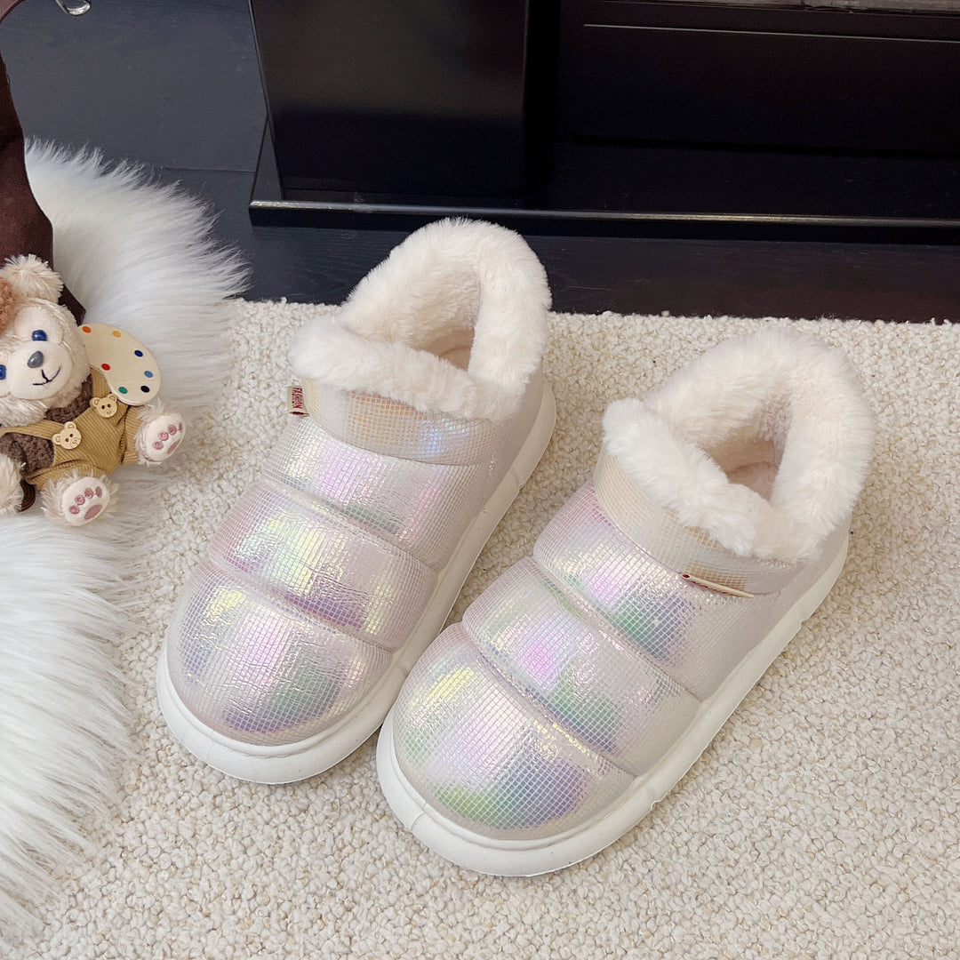 Damen gefütterte Slipper mit glänzender Oberflächenstruktur und weichem Innensohle EB