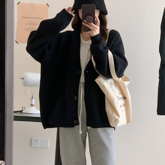 Damen Großer, bequemer Strickcardigan mit Knöpfen und Taschen EB