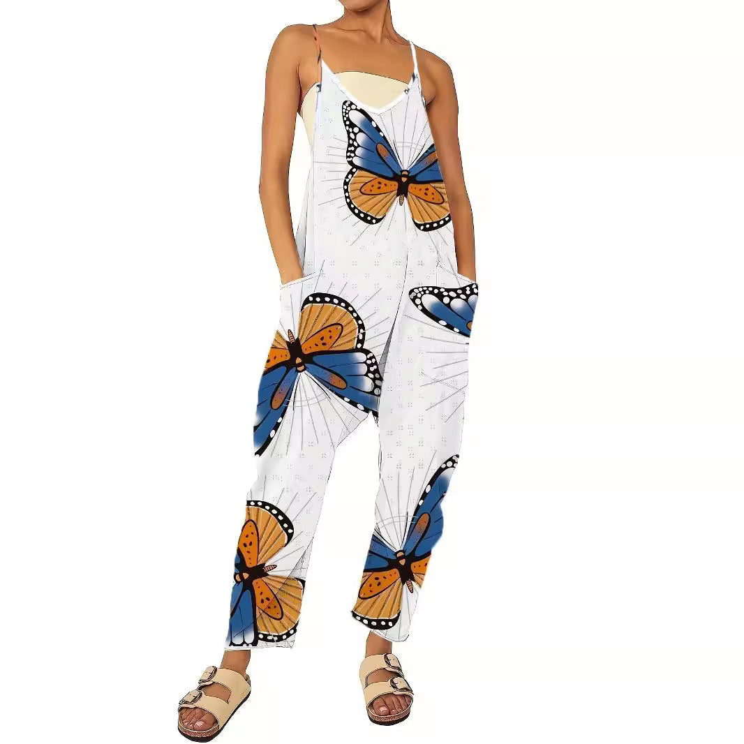 Damen Overall mit einzigartigem Schmetterlingsdruck und lässiger Passform EB