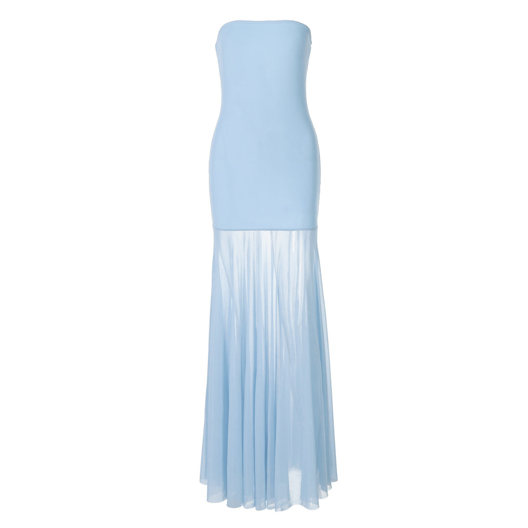 Damen Strapless Maxikleid mit fließendem Rock EB