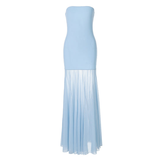 Damen Strapless Maxikleid mit fließendem Rock EB