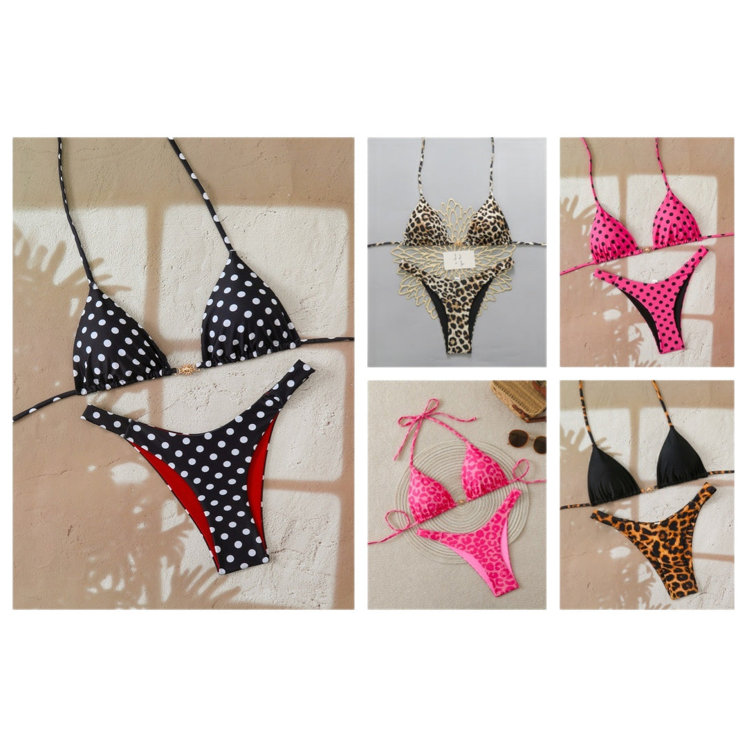 Damen Designer-Bikini mit Leopardenmuster und raffinierten Details EB