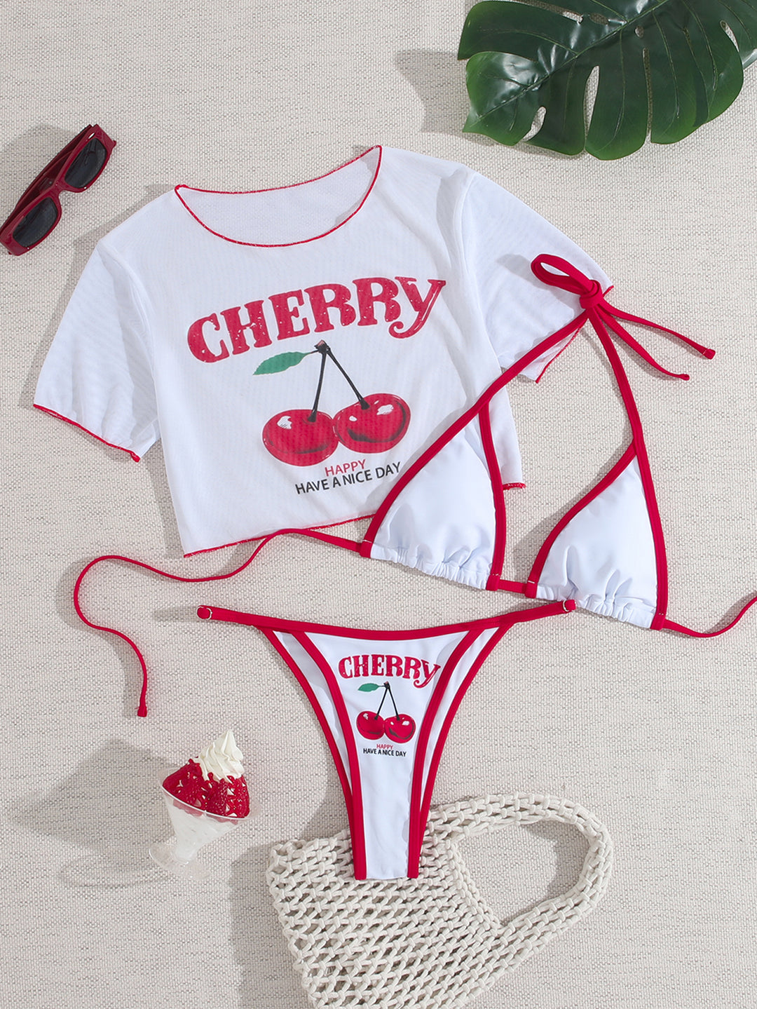 Damen Bikiniset mit kreativem Kirschen-Design EB