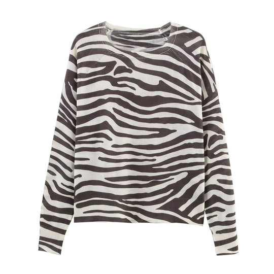 Damen trendiger Pullover mit Zebramuster EB
