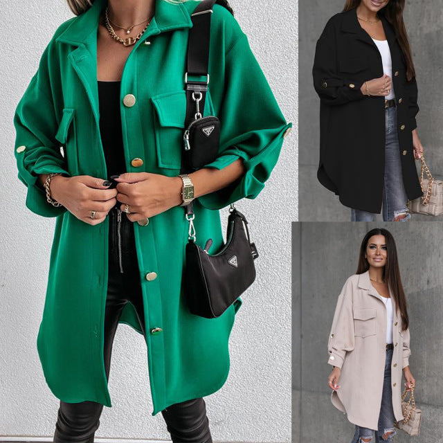 Damen Oversized Hemdjacke mit praktischen Taschen und Knopfdetails EB