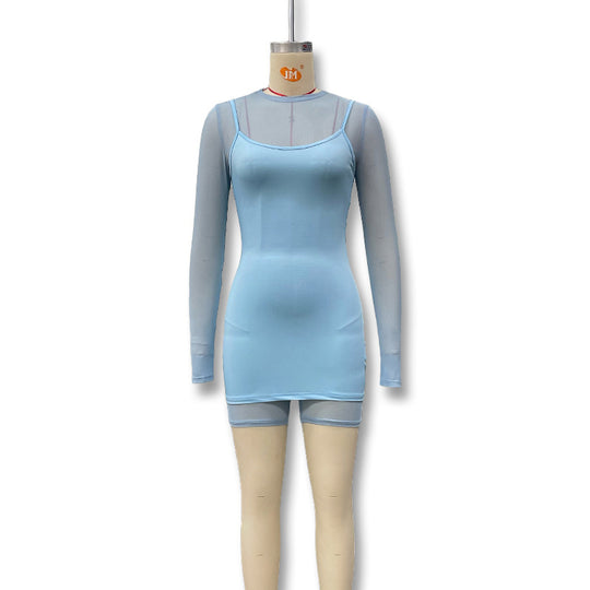 Damen Bodycon Kleid mit transparenten Ärmeln und figurbetontem Schnitt EB