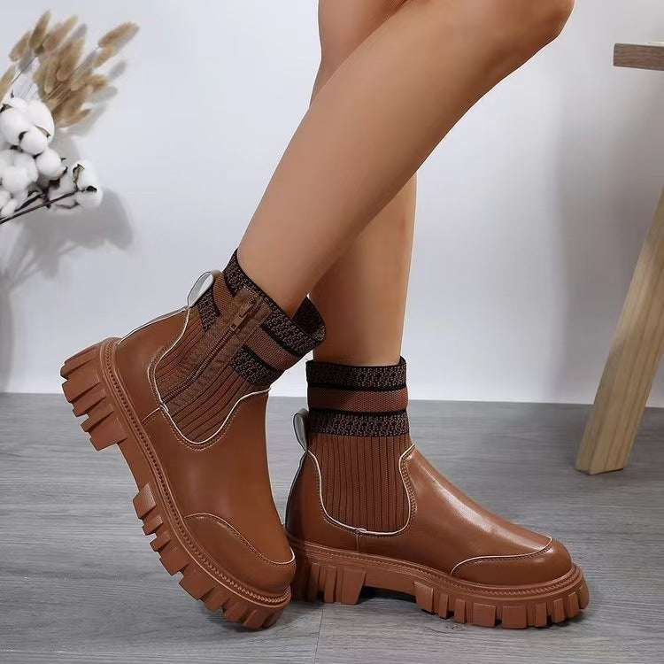 Damen Biker-Stiefel mit elastischem Strickansatz und robustem Profil EB