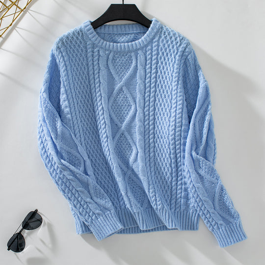 Damen Strickpullover mit strukturiertem Zopfdesign und Rundhalsausschnitt EB