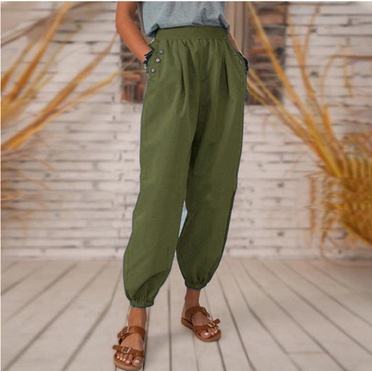 Damen Bequeme Hose mit seitlichen Taschen und Gummibund EB
