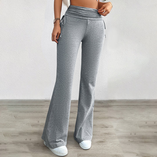 Damen nan weiche Palazzo-Loungehose mit Umschlagbund, seitlichen Kordelzügen und ausgestelltem Bein EB