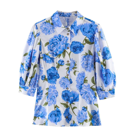 Damenbluse mit floralen Muster und eleganten Puffärmeln EB