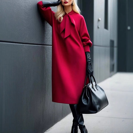 Damen Modisches Maxikleid mit elegantem Kragen und schmeichelndem Schnitt EB