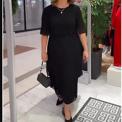 Damen Elegantes Midikleid mit transparenzähnlichen Ärmeln und stilvollen Rüschen EB