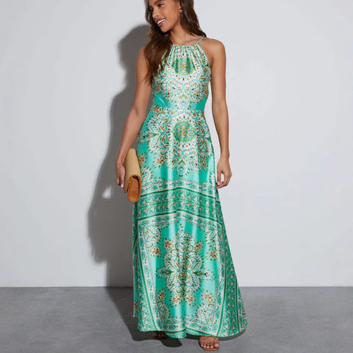 Damen Maxikleid mit verspielt floralem Design und schwingendem Rock R&B