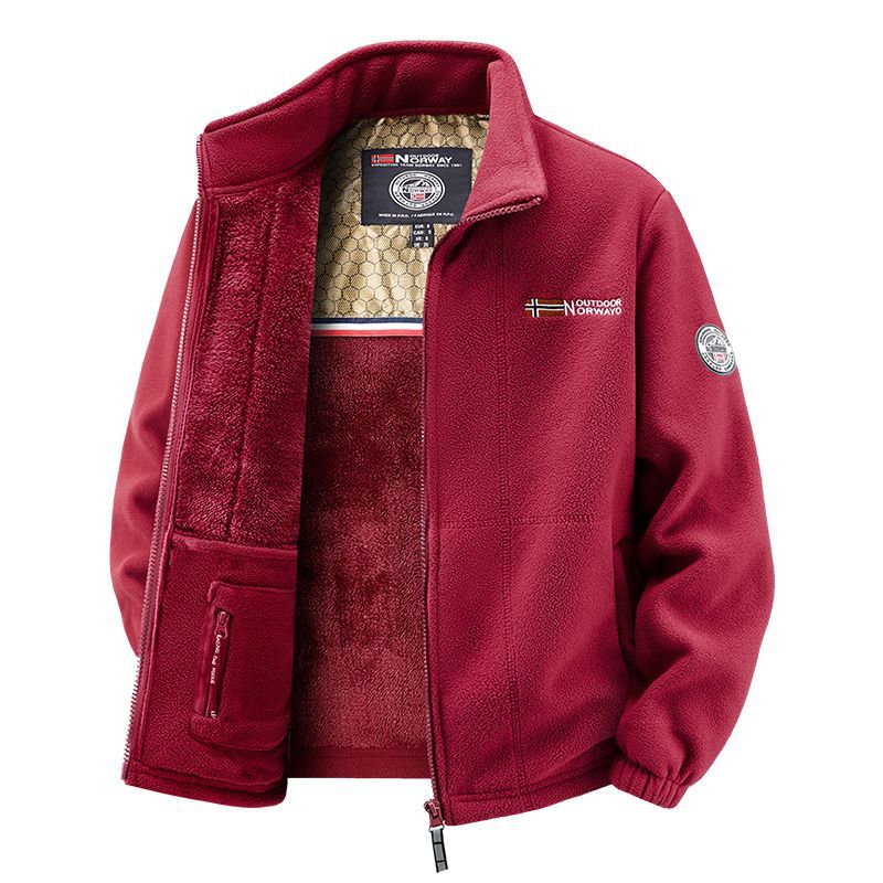 Herren Thermo-Fleecejacke mit vollflorigem Teddyfutter, verdeckter Reißverschluss-Innentasche und hohem Stehkragen EB