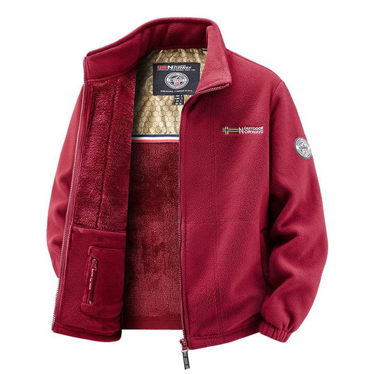 Herren Thermo-Fleecejacke mit vollflorigem Teddyfutter, verdeckter Reißverschluss-Innentasche und hohem Stehkragen EB